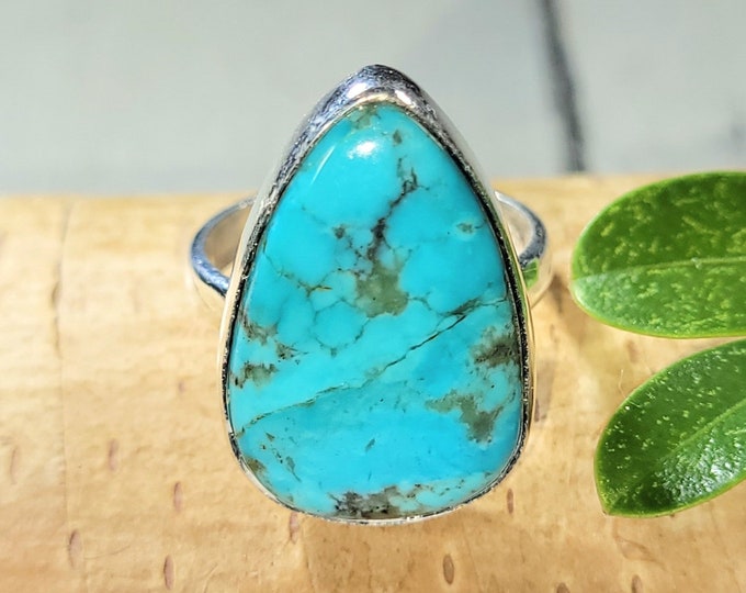 Turquoise Ring, Kingman Turquoise Ring, Turquoise Sterling Silver Size 5.75, Gift for Her, Boho Ring, Statement Ring, Handmade Ring, FU20
