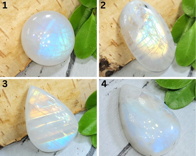 Moonstone Cabochons, Rainbow Moonstone, Blue Flash Moonstone Cabochons, Cabochons for Wire Wrapping, Moonstone Cabs B-1-4.