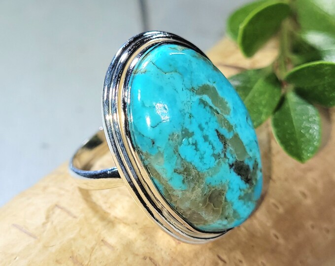 Turquoise Ring, Kingman Turquoise Ring, Turquoise Sterling Silver Size 9.25, Gift for Her, Boho Ring, Statement Ring, Handmade Ring, FU23