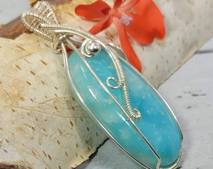 Natural Premium Hemimorphite Wire Wrapped .925 Silver Pendant, Sterling Silver Wire Wrapped pendants, Handmade Stone Jewelry FD14
