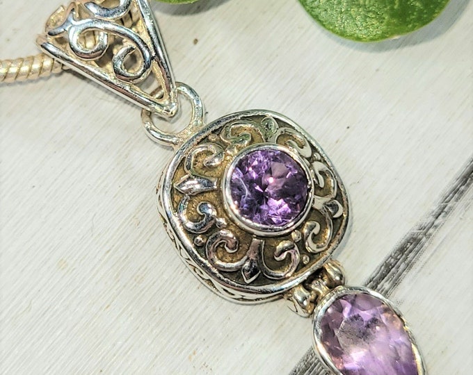 Eye Clean Faceted Amethyst Pendant Handmade .925 Sterling Silver 3.2 Grams 3/4" x 3/8" FW14