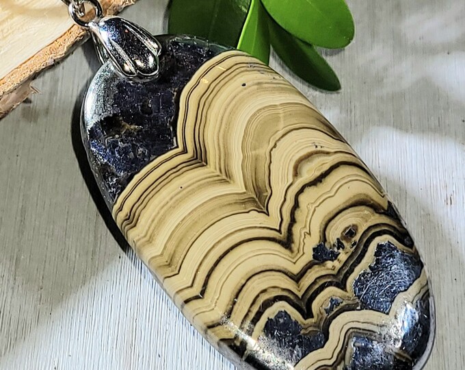 Natural AAA Rare Schalenblende Cabochon .925 Sterling Silver Pendant  2 1/4" x 1" EL26  Heavy Duty Sterling Silver Bail