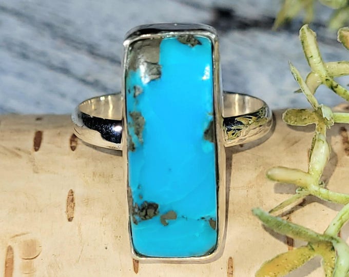 Arizona Turquoise Sterling Silver Ring - Rectangle Arizona Turquoise, Size 9, JS