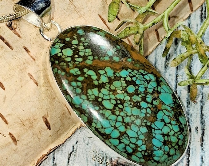 Tibetan Turquoise Sterling Silver Pendant: Handmade Boho Statement Jewelry, KB24