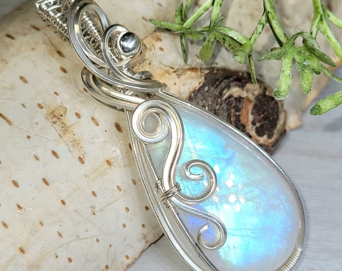 Moonstone Pendant, Hand Wire Wrapped Sterling Silver Moonstone Pendant,  Handmade Moonstone Sterling Silver Pendant, Gift for Her GF02