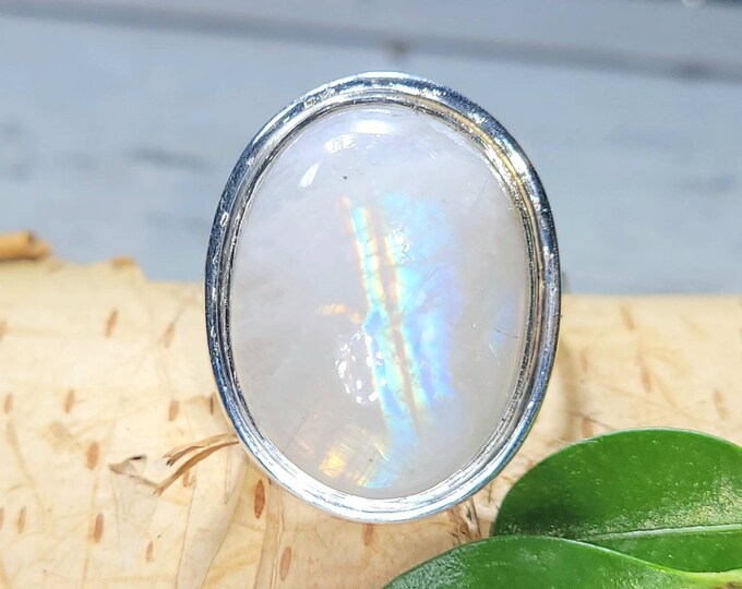 Natural Premium Grade Oval Rainbow Moonstone Handmade .925 Sterling Silver Ring Size 8.5 Genuine High Quality Moonstone DD Gift for Her