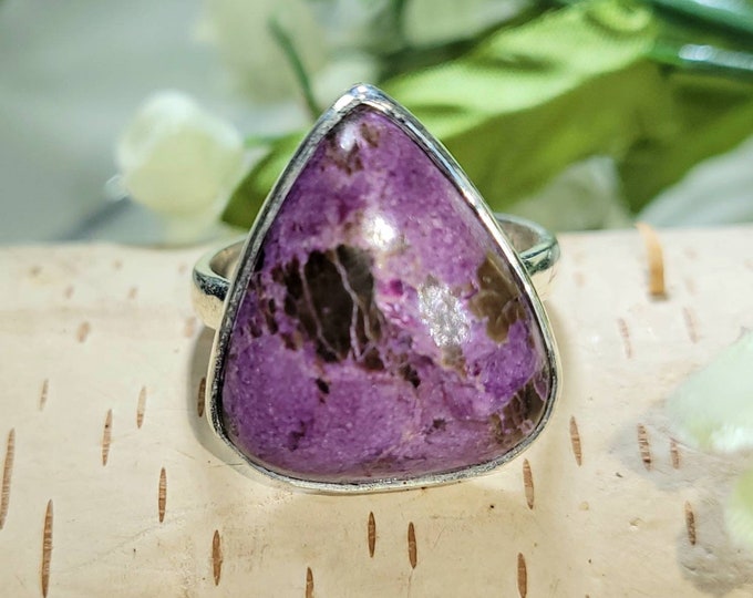 Natural Handmade Pear Stichtite .925 Sterling Silver Ring Size 8 CZ Genuine Stone