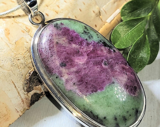 Natural Best Grade Ruby Zoisite Handmade .925 Sterling Silver Pendant 2 1/4" x 1 1/8" 22 Grams AN03 "Amazing Quality"