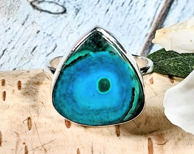 Handmade Premium Grade Chrysocolla Malachite Sterling Silver Ring - Size 7.75; KC11