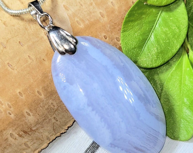 Blue Lace Agate Pendant, Blue Lace Agate Sterling Silver Pendant, Statement Pendant, Handmade Pendant, Gift for Her, FC01