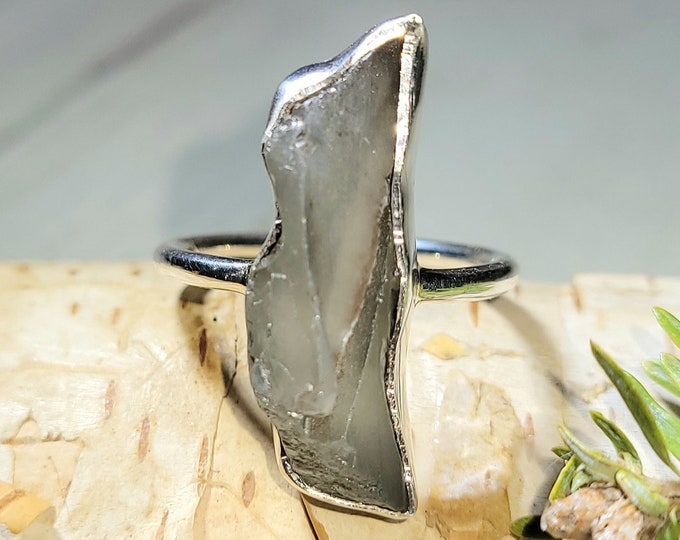 Natural Rough Cut Aquamarine Handmade .925 Sterling Silver Ring Size 7 4 Grams 1" x 3/8" AL35
