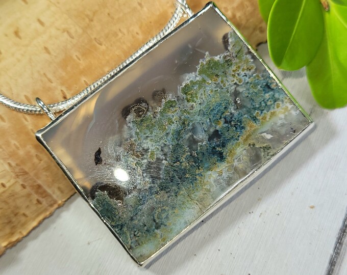 Scenic Moss Agate Pendant, Scenic Moss Agate Sterling Silver Pendant, Premium Moss Agate Pendant, Statement Pendant, FG25, Gift for Her