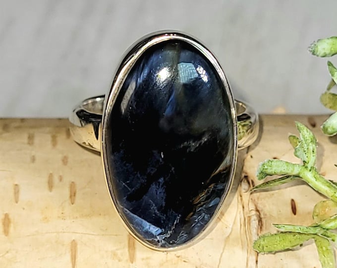 Pietersite Ring, Blue Pietersite Sterling Silver Ring, Handmade Oval Pietersite Ring, Statement Ring , Gift for Her, Size 7 HT
