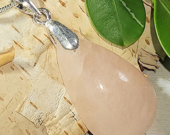 Natural Rare Morganite Cabochon .925 Sterling Silver Pendant 1 1/2" x 5/8" ET24 Custom Fit Sterling Silver Bail