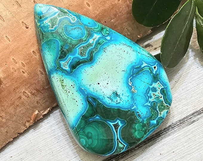 Chrysocolla Malachite Cabochon, Pear Malachite Cab, Handmade cabochon, Chrysocolla Pear cabochon, Wire wrapping cabochon, FM06
