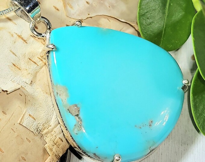 Natural AA Arizona Kingman Turquoise Handmade .925 Sterling Silver Pendant 1 7/8" x1 1/4" 13 grams ES11