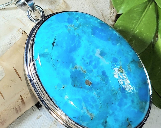 Natural High Grade Arizona Kingman Turquoise Handmade .925 Sterling Silver Pendant 2" x 1 5/16" 14 grams EU32