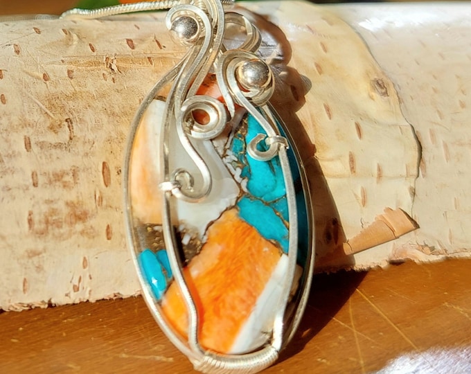 Spiny Oyster Sterling Silver Pendant: Handmade Wire Wrapped Jewelry
