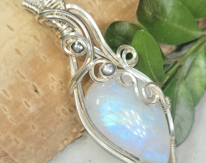Moonstone Pendant, Hand Wire Wrapped Sterling Silver Moonstone Pendant,  Handmade Moonstone Sterling Silver Pendant, Gift for Her DU02