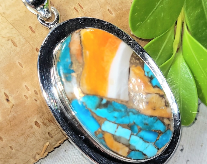 Spiny Oyster Turquoise Pendant, Spiny Oyster Turquoise W/Copper, Sterling Silver Pendant, Spiny turquoise pendant, Handmade Pendant FN31