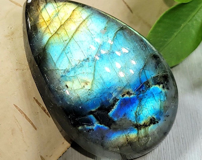 Natural Top Grade Full Multi Flash Labradorite Pear Cabochon 45ct 9 Grams 34mm x 22mm Wire Wrapping, Weaving or Pendant, Collector CK33