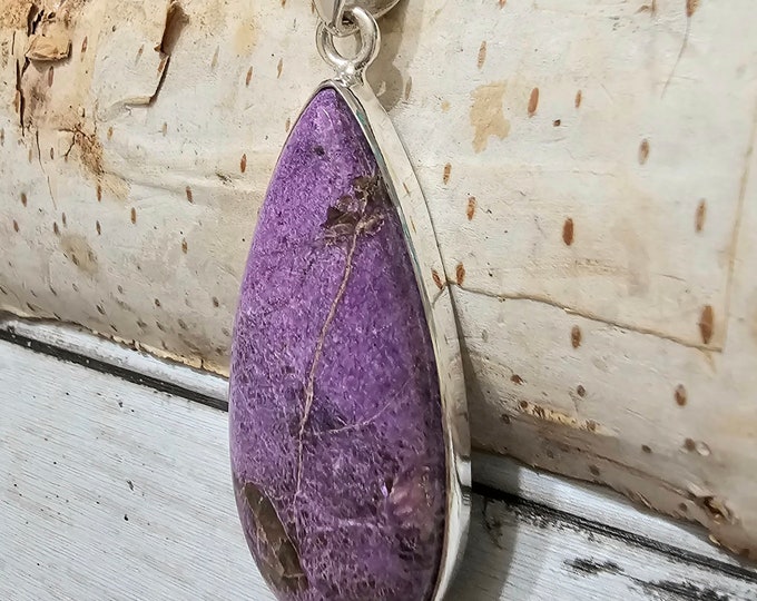 Natural AAA Pear Stichtite Pendant, .925 Sterling Silver Pendant. Purple Pendant, Statement Pendant, Boho Pendant, Quality Natural Stone,GF