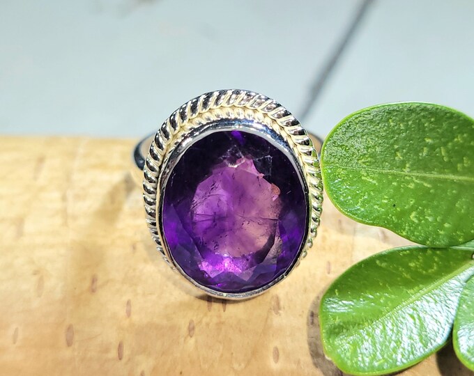 Amethyst Ring, Amethyst Sterling Silver Ring Size 6.5, Amethyst Handmade Sterling Silver Ring, Statement Amethyst Ring, Gift for Her, FU