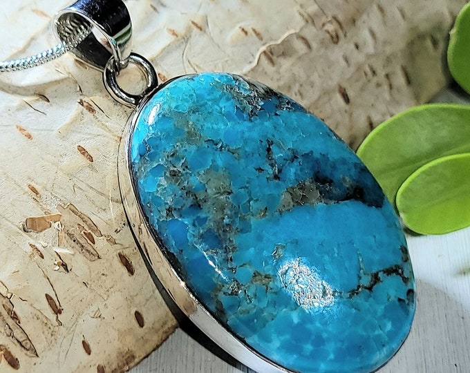 Natural Best Grade Arizona Kingman Turquoise Handmade .925 Sterling Silver Pendant Measures 1 3/4" x 1" 10 Grams AH01