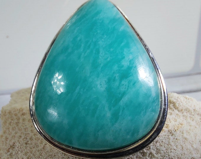 Amazonite Ring, Genuine Amazonite Sterling Silver Ring, Handmade Ring Size 8, Gift for Her, GV