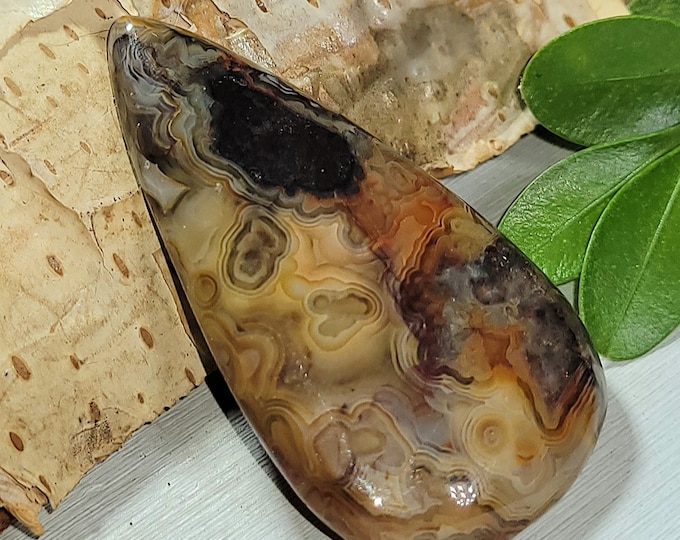 Natural AAA Crazy Lace Agate Pear Cabochon 35ct 42mm x 22mm Wire Wrapping, Weaving, Pendant or Collector AJ15