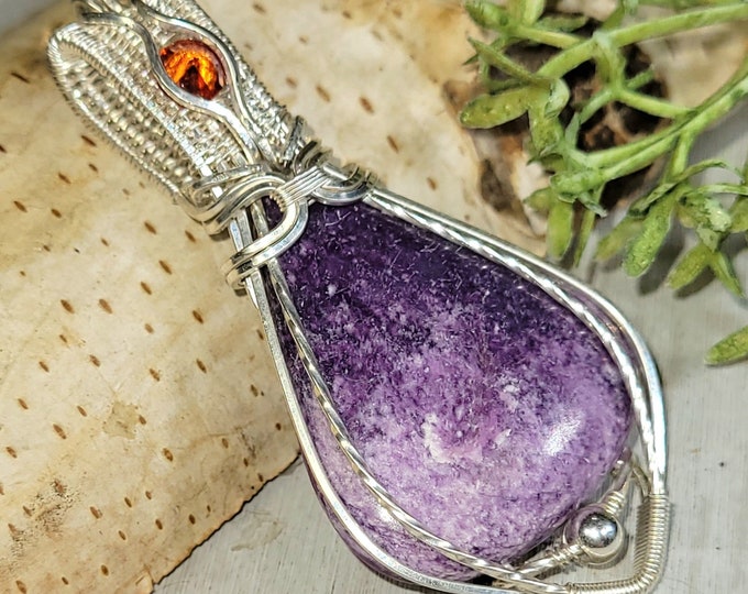 Natural Grape Agate Pendant, Wire Wrapped .925 Silver Pendant, Sterling Silver Wire Wrapped pendants, Handmade Stone Jewelry HG23