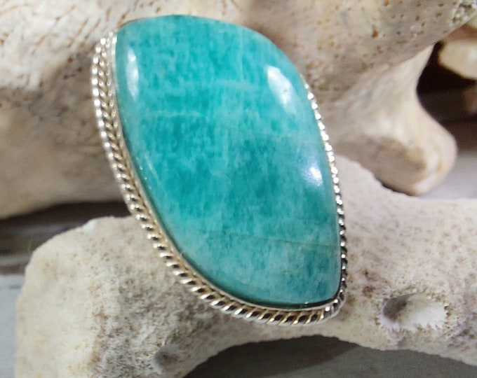 Amazonite Sterling Silver Ring Size 7 1/2, Handmade Ring, Statement Ring GC