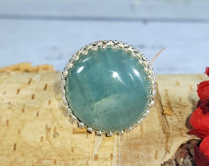 Natural Aquamarine Sterling Silver Ring, Aquamarine Boho Ring, Statement Ring; Handmade Ring, Premium Quality Aquamarine Ring Size 8