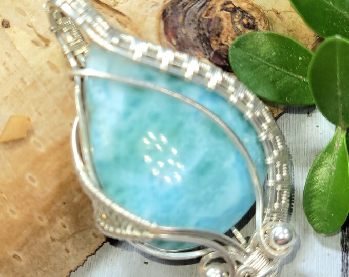 Larimar Pendant, Larimar Hand Wrapped Sterling Silver Pendant, Larimar Sterling Silver Pendant, Statement Pendant, Gift for Her  DT27