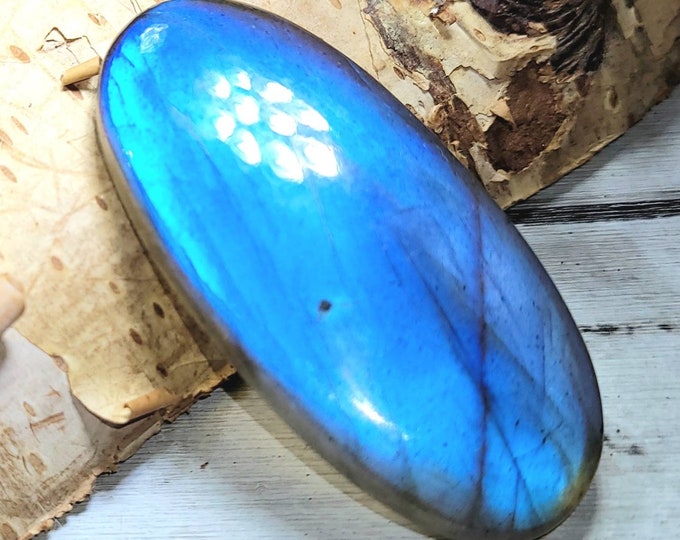 Natural Premium AAA Blue Flash Labradorite Oval Cabochon 55ct 44mm x 20mm Wire Wrapping, Weaving, Pendant, Collector DA03