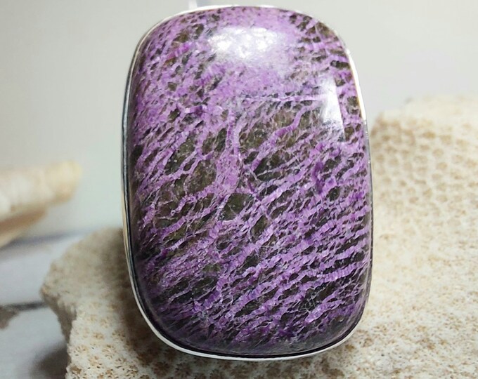 Natural Premium Grade Stichtite Sterling Silver Ring, Boho Ring, Statement Ring; Handmade Ring, Premium Grade Stichtite, Ring Size 7 GP