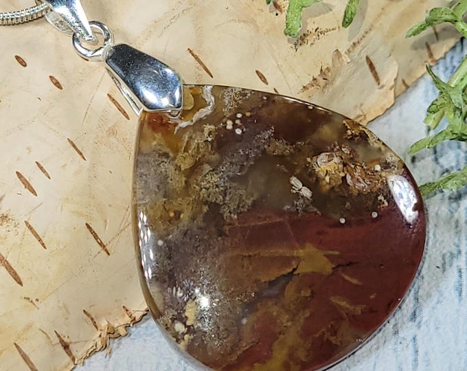 Moss Agate Pendant, Handmade Moss Agate Cabochon Sterling Silver Pendant, Solid Sterling Silver Bail, Gift for Her, Statement Pendant, HS20