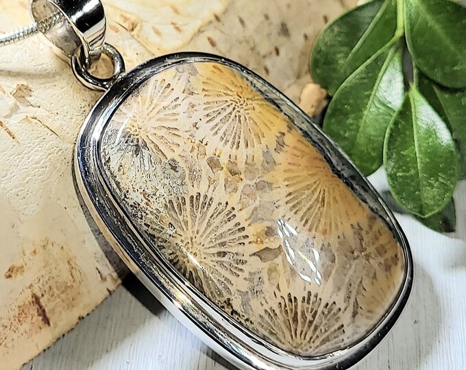 Fossil Coral Pendant, Fossil Coral Sterling Silver Pendant, Rectangle Fossil  Coral Pendant, Statement Pendant, Gift for Her, AN05