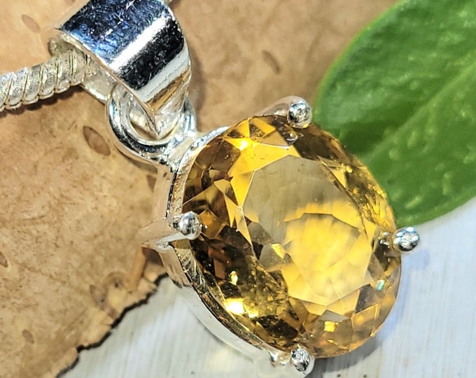 Eye Clean Faceted Citrine Pendant Handmade .925 Sterling Silver 2.6 Grams 1" x 11/16" FU32