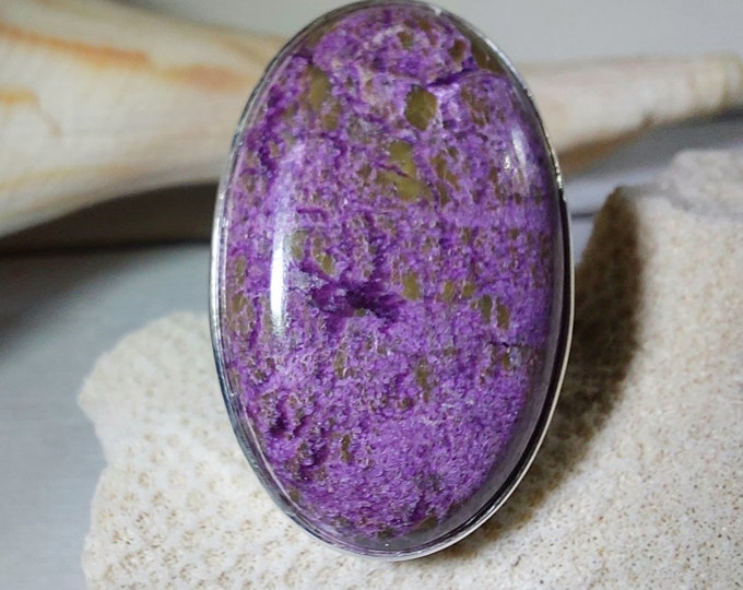 Natural Premium Grade Stichtite Sterling Silver Ring, Boho Ring, Statement Ring; Handmade Ring, Premium Grade Stichtite, Ring Size 8 3/4 GP