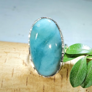 Anillo de larimar, anillo de plata esterlina de larimar dominicano, anillo de plata de larimar, anillo de plata esterlina de larimar premium tamaño 8.25 regalo para ella, FC