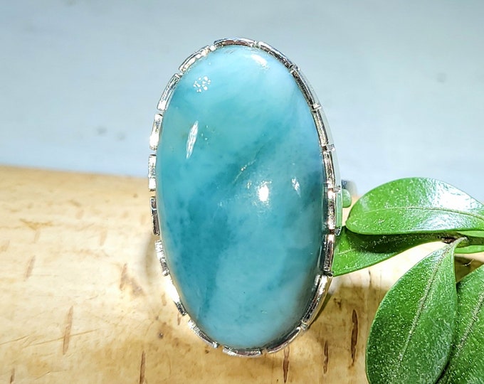 Larimar Ring, Dominican Larimar Sterling Silver Ring, Larimar Silver Ring, Premium Larimar Sterling Silver Ring  Size 8.25 Gift for Her, FC