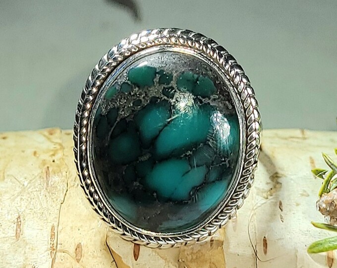 Turquoise Ring, Tibetan Turquoise Ring, Turquoise Sterling Silver Size 6, Gift for Her, Boho Ring, Statement Ring, Handmade Ring, AL02