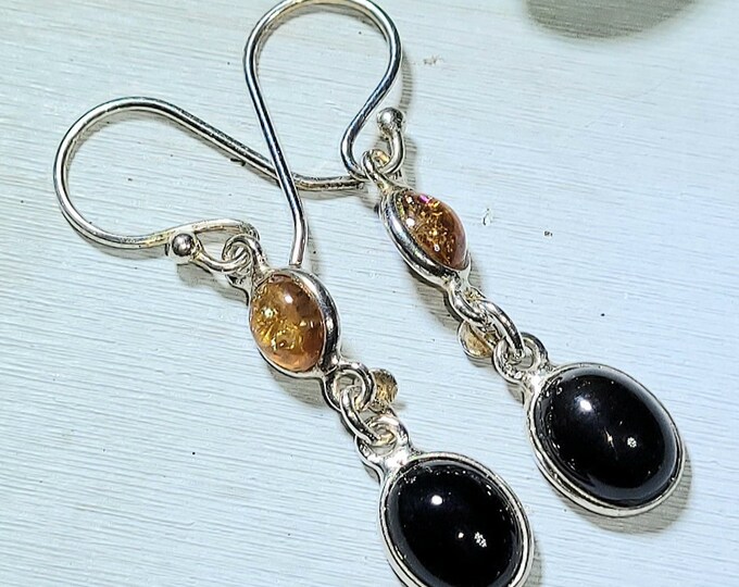 Natural Green & Yellow Tourmaline .925 Sterling Silver Earrings 3 Grams 1 5/8" x 9/16" V01