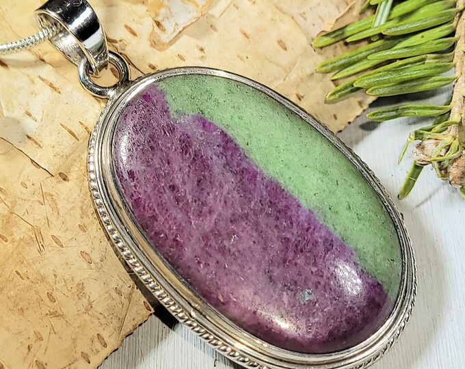 Natural Premium Grade Ruby Zoisite Handmade .925 Sterling Silver Pendant 2 1/8" x 1 1/8" 18 Grams AL41