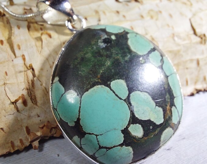 Tibetan Turquoise .925 Sterling Silver Pendant, Turquoise Pendant, Statement Pendant, Handmade Pendant, Boho Turquoise Pendant, GT10
