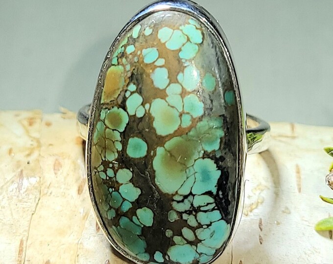 Natural AAA Grade Tibet Turquoise Handmade .925 Sterling Silver Ring Size 6.5 6 Grams Face 1" x 7/16" AL01
