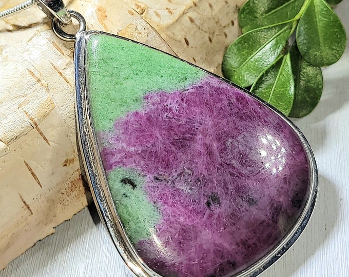 Natural AAA Grade Huge Ruby Zoisite Handmade .925 Sterling Silver Pendant 2 3/8" x 1 1/2" 23 Grams AN12