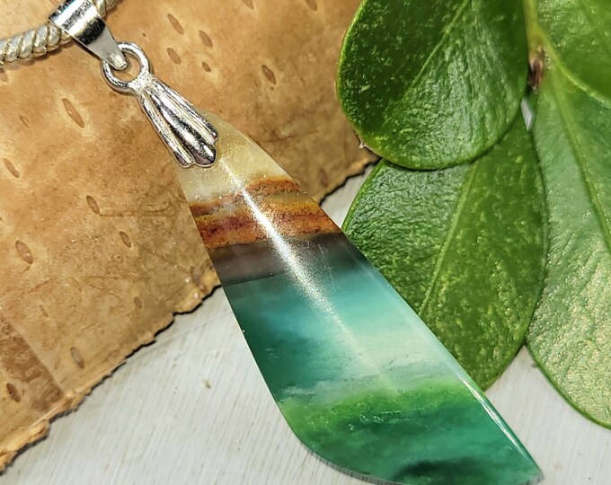 Natural Blue Opalized Wood Cabochon Handmade .925 Sterling Silver Pendant . Blue Opalized Petrified Wood Opal Pendant FW15