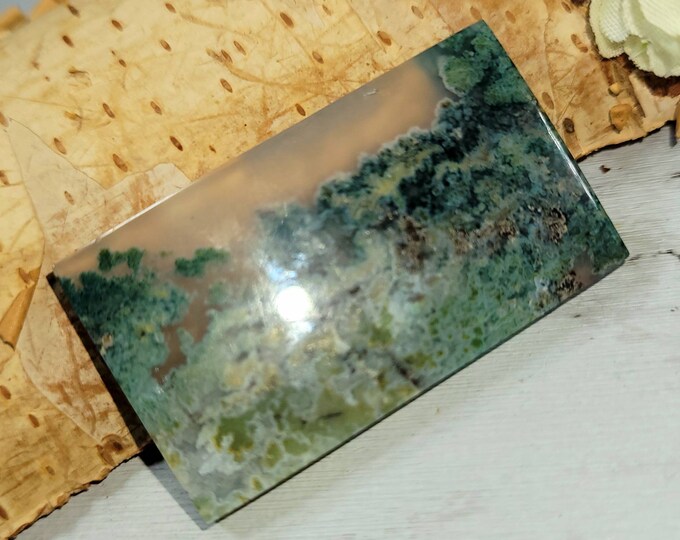 Landscape Moss Agate, Scenic Moss Agate Rectangle Cabochon 50ct Wire Wrap, Weaving, Gift for Her, Gift for Him, DE40, with bail added